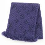 ショッピングLOUIS 美品☆LOUIS VUITTON ルイヴィトン 2015年製 M75703 エシャルプロゴマニア ウール シルク フリンジ付 ニット マフラー パープル 正規品