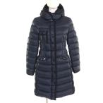 ショッピングmoncler 美品△MONCLER モンクレール HERMINE エルミンヌ ロゴワッペン フード付き ダウンコート ネイビー 0 正規品 レディース 美シルエット◎