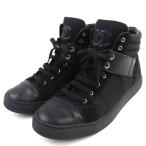 良品△CHANEL シャネル G30787 ココマーク レザー使い キャンバス レースアップ ハイカットスニーカー ブラック 38 イタリア製 レディース