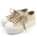 ショッピングPRADA 美品☆PRADA プラダ 1E407N トライアングルロゴ レースアップ ファブリック ローカットスニーカー ベージュ 35.5 定価159500円