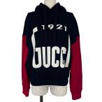 極美品▲GUCCI グッチ 671507 コットン100％ ロゴデザイン プルオーバー パーカー ブラック レッド S イタリア製 正規品 レディース