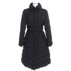 美品△BURBERRY BLACK LABEL バーバリーブラックレーベル 裏地チェック柄 ベルト付き ロゴボタン ロングダウンコート ブラック 40 正規品