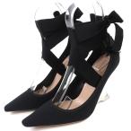 ショッピングウェッジソール 美品△Christian Dior クリスチャンディオール ディオール エトワール グログランリボン ロゴ ウェッジソール クリアヒール 黒 36.5 箱付