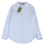 未使用品○GUCCI グッチ 22SS 664869 コットン100% GGロゴ刺繍 ポケット付き オックスフォード 長袖シャツ ブルー 44 伊製 正規品 メンズ