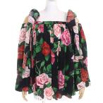 ショッピングGABBANA 極美品△DOLCE&GABBANA ドルチェ＆ガッバーナ F73G6T 黒タグ シルク100％ ローズ 薔薇柄 肩ストラップ フレア ブラウス 38 正規品