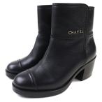 極美品◇CHANEL シャネル G31649 ロゴ金具付き レザー ショートブーツ ブラック シルバー金具 35.5 箱・保存袋付 イタリア製 レディース