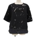 美品▲MONCLER モンクレール MAGLIA GIROCOLLO コットン シルク混 シアー 半袖 カットソー ブラック L イタリア製 正規品 レディース