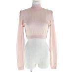 未使用品△FENDI フェンディ 2022年製 FZX834 FF柄 ストライプ クロップド丈 ハイネック 長袖 ニット トップス ピンク 40 正規品 伊製