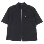 極美品○HERMES エルメス コットン100% ロゴジップ ポケット付き 半袖 シャツジャケット ブラック 46 フランス製 メンズおすすめ