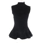 極美品★LOUIS VUITTON ルイヴィトン 24SS LVレザーパッチ ハイネック ニット チュニック ブラック XS イタリア製 正規品 レディース