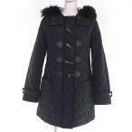 美品☆BURBERRY LONDON バーバリーロンドン ファー・フード付き キルティング 中綿入り ダッフル コート ブラック 38 正規品 レディース