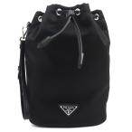 ショッピング巾着 未使用品△PRADA プラダ 1NS369 トライアングルロゴ 三角プレート 一部レザー使い Re-Nylon 巾着 ポーチ ブラック イタリア製 メンズ