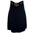 未使用品▲GUCCI グッチ 430572 ウール シルク混 GGマーモント金具 膝丈 スカート ブラック 38 イタリア製 正規品 レディース