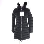 極美品★MONCLER モンクレール OROPHIN フード・ロゴワッペン付 レザー使い ZIP UP ダウンコート ブラック 0 ガーメント付き レディース