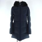 ショッピングPRADA 極美品◇PRADA プラダ 2024年製 29E117 シープファー カーフスキン使い 三角ロゴプレート付 ダウンコート ネイビー 40 正規品 レディース