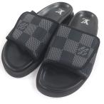 ショッピングダミエ 美品□LOUIS VUITTON ルイヴィトン 1ACR2R LV マイアミライン レザー ダミエ シャワーサンダル スライドサンダル ブラック 7 イタリア製　
