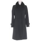 ショッピングBURBERRY 美品◇BURBERRY LONDON バーバリーロンドン 裏チェック柄 襟フォックス アンゴラ ウール ロングコート 黒 38 日本製 正規品 レディース