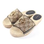 極美品★GUCCI グッチ 620120 GGキャンバス GGマーモント エスパドリーユ サンダル ベージュ ゴールド金具 35 保存袋付き スペイン製