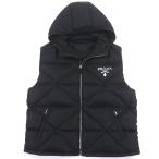 ショッピングプラダ 極美品▼PRADA プラダ 2022年製 SGB804 ロゴプリント RE-NYRON フーデッド ジップアップ ダウンベスト ブラック XXXL 正規品 メンズ