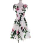 極美品★DOLCE&GABBANA ドルチェ＆ガッバーナ F6I0AT/HS5FZ コットン100％ ローズプリント ノースリーブ ワンピース マルチ 36 正規品