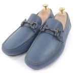 未使用品□Salvatore Ferragamo サルヴァトーレフェラガモ レザー ガンチーニ金具 ドライビングシューズ ネイビー 6.5 イタリア製 メンズ