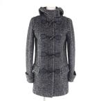 極美品★GUCCI グッチ 348694 ウール コットン混 フード・トグルボタン付 ツイード ダッフルコート ブラック ホワイト 36 伊製 正規品