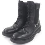 美品□Salvatore Ferragamo サルヴァトーレフェラガモ レザー ガンチーニ シルバー金具 レースアップ アンクルブーツ 黒 8.5 イタリア製