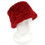 極美品△MIUMIU ミュウミュウ ロゴレザーワッペン モヘヤブレンド ファー バケットハット 帽子 レッド S イタリア製 レディース