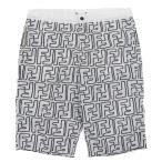 極美品▼FENDI フェンディ FXB079 グラフィック FFロゴ総柄 スイムパンツ ショートパンツ ホワイト ブラック 48 保存袋付 正規品 メンズ