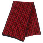 未使用品△FENDI フェンディ FXS346 ウール100％ FFロゴ ズッカ柄 ニット マフラー レッド ブラック イタリア製 正規品 レディース