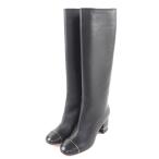 極美品★CHANEL シャネル G32122 ココマーク金具付 アーモンドトゥ チャンキーヒール レザー ロングブーツ ブラック 38 箱・保存袋付