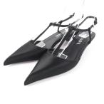 未使用品★PRADA プラダ 1I535N ロゴ入り ポインテッドトゥ スリングバック パンプス ブラック 34.5 箱・保存袋付 イタリア製 レディース