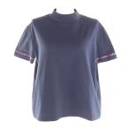 未使用品★HERMES エルメス 23SS 3E4621DL コットン100％ カルトゥッシュ バックプリント モックネック 半袖Ｔシャツ ネイビー 34 正規品