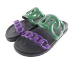 未使用品★HERMES エルメス エクストラ シェーヌダンクル ナッパレザー スライドサンダル 37.5 箱・保管袋付 伊製 定価156200円