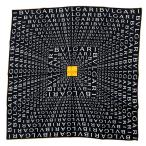 未使用品▲BVLGARI ブルガリ ロゴマニア シルク100％ 総柄 大判 ストール スカーフ ブラック ホワイト イタリア製 メンズ 箱付き