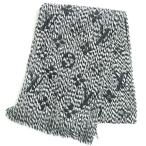 美品△正規品 LOUIS VUITTON ルイヴィトン M70423 エシャルプ ロゴマニア ミックス ウール×シルク ニットマフラー ノワール イタリア製 箱　メンズ