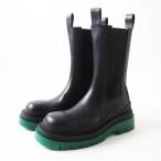 ショッピングボッテガ 未使用品◎定価192500円 伊製  ボッテガヴェネタ レディース レザー サイドゴアブーツ タイヤ チェルシー ブーツ 黒×緑 39 箱・保管袋付き