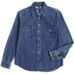 美品▼クロムハーツ DENIM WESTERN 袖口クロスレザーパッチ クロスボタン 長袖デニムシャツ インディゴ SM メンズ USA製 JVPタグ付 正規品