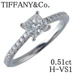 ティファニー ノヴォ ソリティア リング ダイヤ0.51ct H-VS1 スクエアカット 8号 Pt950 鑑定書 箱 ショップカード 【24247】