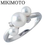 ミキモト パール ダイヤ リング 現行モデル アコヤパール4.3mm〜6.5mm 11号 K18WG 新品仕上げ済 MIKIMOTO【24673】