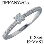 ティファニー ノヴォ ソリティア リング ダイヤ0.23ct E-VVS1 スクエアカット 17号〜17.5号 Pt950 鑑定書 箱【24989】