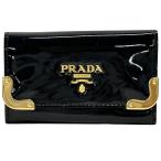 プラダ PRADA キーケース レディース メンズ ブランド エナメル レザー NERO ブラック 1M0222 ゴールド 6連 コンパクト
