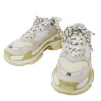 バレンシアガ BALENCIAGA スニーカー レディース ブランド ナイロン トリプルS ホワイト ベージュ 524036 サイズ36 24cm 厚底スニーカー
