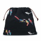 ショッピングLOEWE （中古）ロエベ LOEWE Paulas Ibiza パウラズ イビザ パロット ドローストリング ポーチ 巾着 鳥 バード キャンバス アイボリー ブラック 黒 白