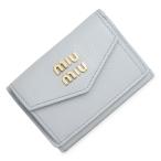（新品・未使用品）ミュウミュウ miu miu コンパクト 三つ折り財布 ヴィテッロダイノ カーフレザー フィオルダリーゾ グレー ライトブルー ゴールド金具 5MH021