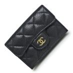 ショッピング未使用 （新品・未使用品）シャネル CHANEL マトラッセ クラシック スモール フラップ ウォレット コンパクト 三つ折り財布 キャビアスキン ブラック 黒 AP0230 箱付