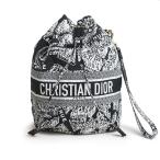 （新品・未使用品）クリスチャンディオール Christian Dior プラン ドゥ パリ 巾着 トラベル ポーチ ナイロン レザー ブラック ホワイト 黒 白 ゴールド金具