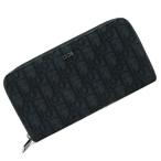 (中古)ディオール Dior オブリーク ロング ジップ ラウンドファスナー 長財布 ジャガード スムースカーフレザー ブラック 黒 シルバー金具 2ESBC252YSE