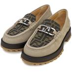 （未使用保管品）フェンディ FENDI オーロック ズッカ O Lock ローファー 靴 #5 24cm ヌバック レザー キャンバス ベージュ ブラウン 茶 シルバー金具 7D1581