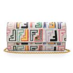 (新品・未使用品)フェンディ FENDI FFロゴ プリント 長財布 ショルダー チェーンウォレット PVCコーティングキャンバス レザー ホワイト マルチカラー 8M0365